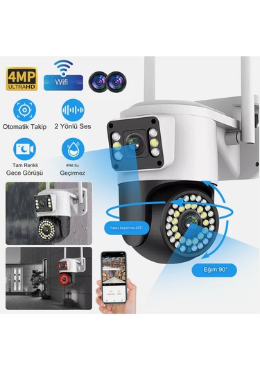 Açık Ptz 8mp 4k Wifi Gözetim Kamera İki Lens Çift Ekran Aı İzleme