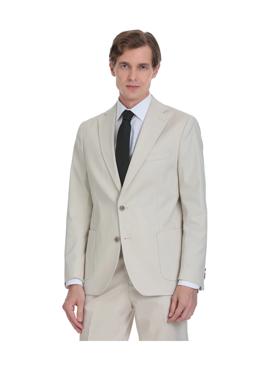 Bej Comfort Fit Mono Yaka Klasik Takım Elbise Bej