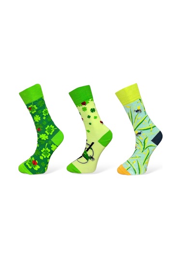 3'lü Unısex Doğa Temalı Yonca Ve Uğur Böceği Desenli Esnek Nem Alabilen Pamuklu Spor Soket Çoraplar Çok Renkli