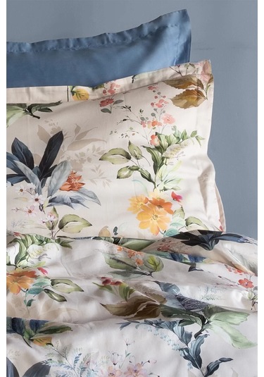 İssimo Home Claude %100 Pamuk Saten Çift Kişilik Nevresim Takımı Krem - Mavi