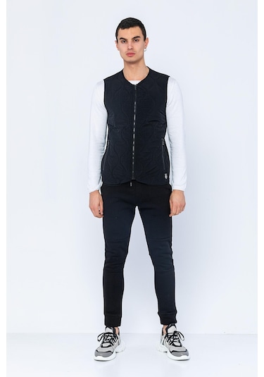 Erkek Regular Fit Bomber Yaka Fermuarlı Çok Cepli Kapitone Spor Yelek 001