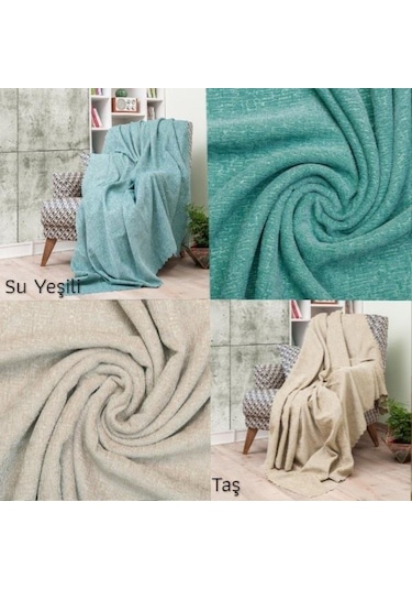 Latuda - Şönil Jakarlı Desen Kaymaz Çekyat Örtüsü Ve Koltuk Şalı