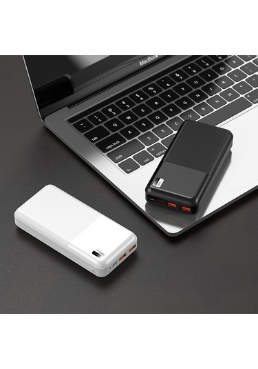 20000 Mah Powerbank Çift Usb Ve Type-c Çıkışlı, Led Göstergeli, Qc 3.0 Hızlı Şarjlı Kesintisiz Güç Siyah