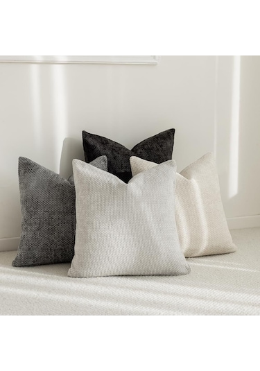 Suofeng 4'lü Kuru İğne Chenille Yastık Kılıfı Seti - 45x45 Cm, Bej-gri-siyah, Yumuşak Dokulu, Koltuk-yatak Dekorasyonu, Ev İçi Isı Verir Krem - Gümüş Gri - Koyu Gri - Siyah