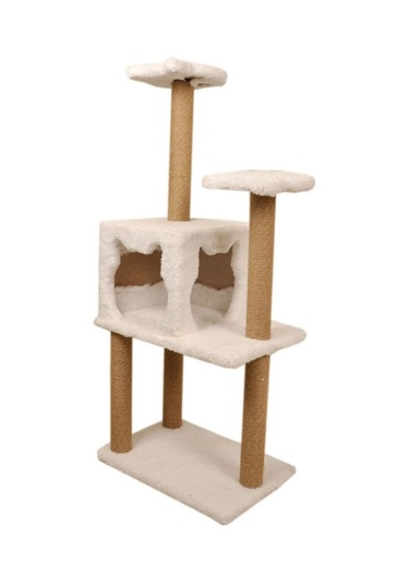Pribor Üç Katlı Yuvalı Lüx Kedi Tırmalama Platformu Ve Kedi Oyun Evi Beyaz 118 Cm