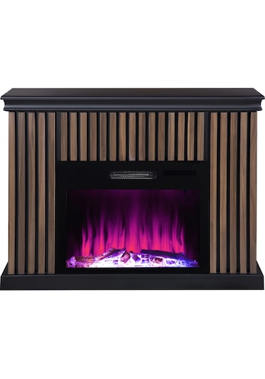 Tektes Kahve Kasalı 8 Renkli Bluetoothlu Alev Sesli V Elektrikli Şömine