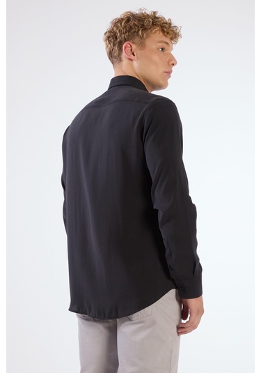 Siyah Modal Düz Renk Regular Fit Erkek Gömlek Siyah