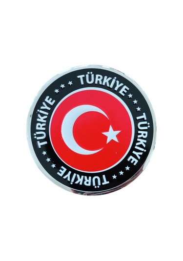 Türk Bayrağı Türkiye Yazılı Yuvarlak Etiket Metal Sticker 7cm