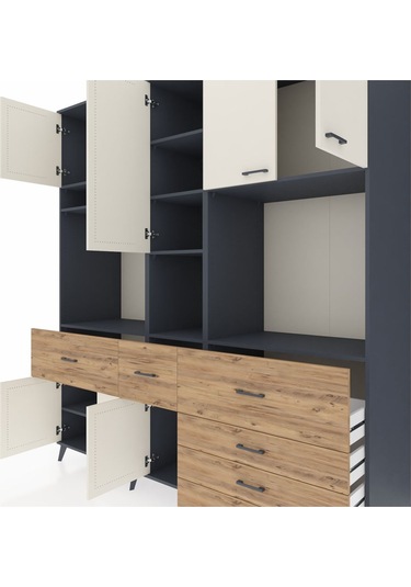 Kronos Dolap 10 Raflı 6 Çekmeceli 8 Kapaklı 220x59x243 Antrasit-aytaşı/çam Aytası/atlas Çam