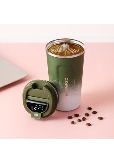 Hangfox 510ml Akıllı Sıcaklık Gösteren Paslanmaz Çelik Vakumlu Termos Bardak, Sıcak/soğuk Saklama, Araç Ve Seyahat İçin Sızıksız - Yeşil Degrade Yeşil