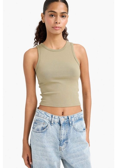 Defacto Slim Fit Dar Kesim Halter Yaka Fitilli Kaşkorse Atlet A8859ax25aukh459 Haki