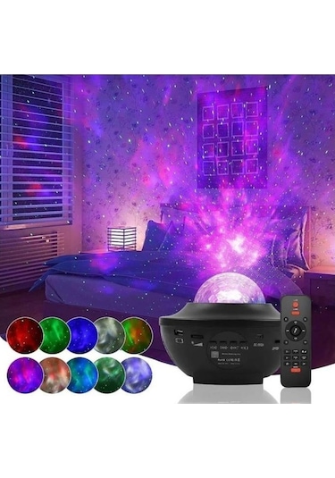 Torima Lw-34 Siyah Starry Led Lazer Projektör Bluetooth Müzik Hoparlör Uzaktan Kumandalı Gece Lambası Çok Renkli