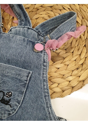 Çantalı Kız Çocuk Kot Slopet Elbise