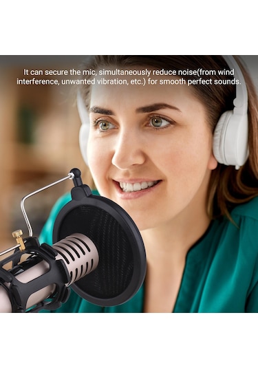 Plastik Mikrofon Şok Montajlı Titreşim Önleyici Mikrofon Tutucu Standı, Pop Filtreli Evrensel Vida