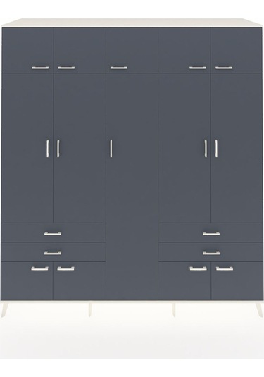 Kronos Dolap 12 Raflı 4 Çekmeceli 2 Askılı 220x59x243 Aytaşı-antrasit/antrasit Antrasıt/antrasıt