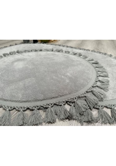 My Evilla Modern Simirna Dekoratif Peluş Oval Ponpon Saçaklı Klozet Takımı 001