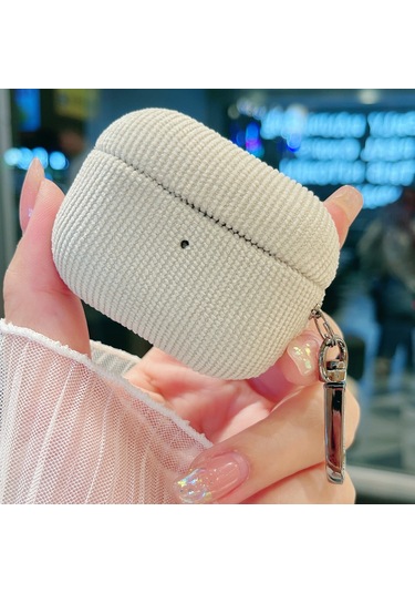 Airpods Uyumlu Pro İçin Kadife Kumaş Desenli Kulaklık Koruyucu Kılıf Bej