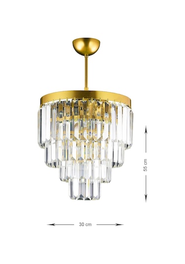 Linsa 35 Cm'lik Kristal Cam Taşlı Lüks Avize - Sarı Yaldız Sarı Yaldız