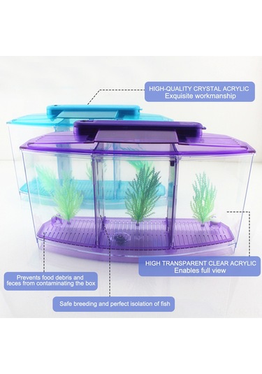 Xiyyadms Ofis İçin Akrilik Çift Bölmeli Mini Akvaryum - Led Aydınlatmalı, Balık Yavrusu Yetiştirme Ve İzolasyon Özellikli