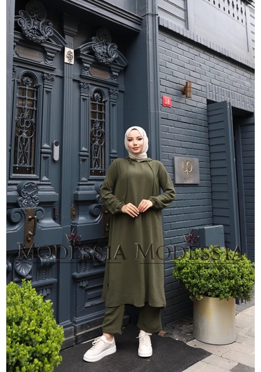 Kadın Haki Aerobin Uzun Kapşonlu İkili Takım T0216 Haki