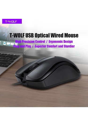 Lemestar T-wolf V12 Usb Sessiz Kablolu Fare - Ergonomik Tasarım, 1000dpı Hassasiyet, Pc/laptop Uyumlu