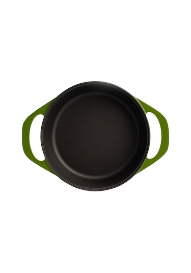 Pot Art Parlak Yeşil Yuvarlak Derin Döküm Tencere 28 Cm 5,6 Lt Yeşil