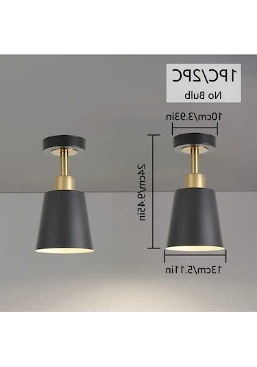 Fastbuy Modern Minimalist Siyah Ve Altın Detaylı Yarı Flush Mount Tavan Armatürü Karartılabilir 2 Adet Siyah Siyah