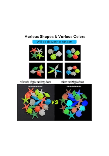Suofeng Gece Parlayan Renkli Akvaryum Taşları - 300 Adet Kabuk Ve Denizyıldızı Şekilli Dekor