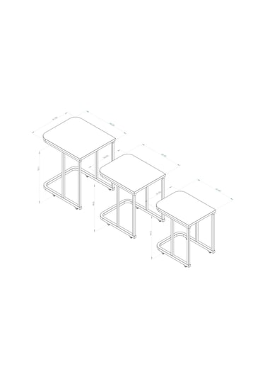 Sehpol Vera Demonte Zigon Sehpa Tekerlekli 3 Lü Siyah Atlantik Çam