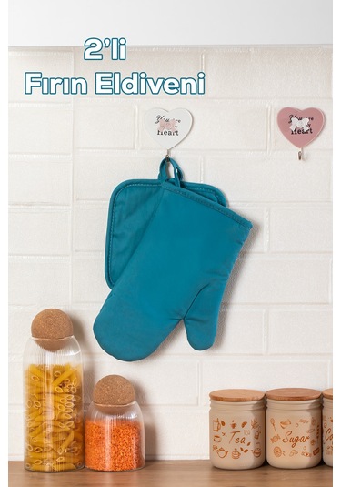 Porsima 3136 2li Isıya Dayanıklı Fırın Eldiveni Seti Mutfak Eldiveni Seti Mavi Mavi