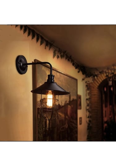 Dylight Siyah Retro Metal Kafesli Dekoratif Duvar Aplik Siyah