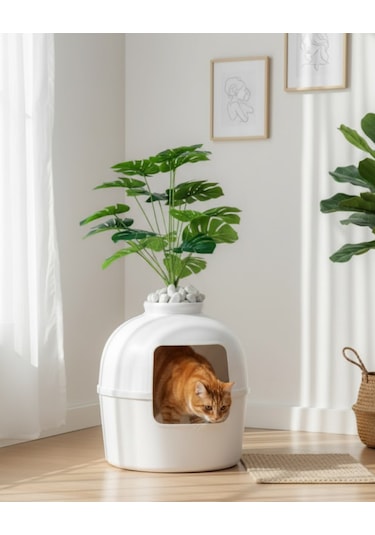 Reyo Dekorapet Dekoratif Kedi Tuvaleti Beyaz