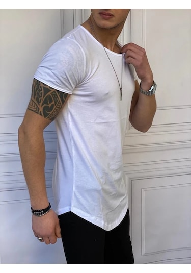 Modefendi Slim Fit Oval Kesim Pamuk Basic Tshırt Beyaz