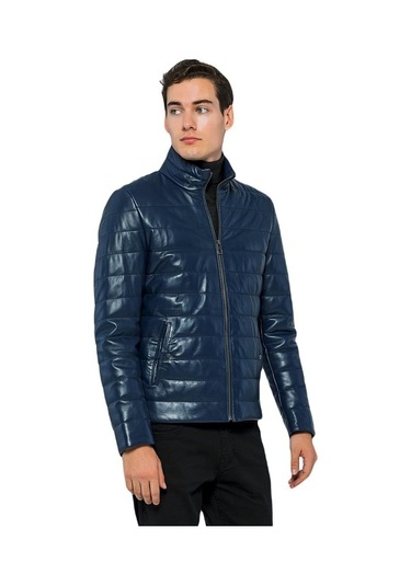 Basics&more Erkek Şişme Hakiki Deri Ceket - 8488 001