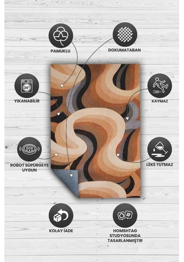 Homshtag Toprak Tonları, Soyut Salon Halısı,renk Geçişli Oturma Odası Halısı Çok Renkli