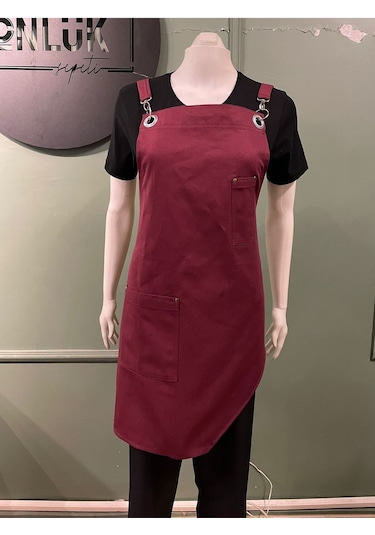 Bordo Renk Astromik Kesim Cafe/restorant Önlüğü Bordo
