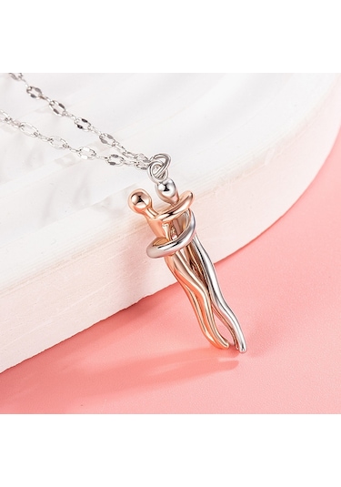 Geometrik Çift Kucaklama Kolye Kolye Aksesuarları Beyaz Altın Çok Renkli