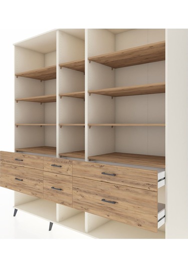 Kronos Dolap 12 Raflı 6 Çekmeceli 220x59x243 Aytaşı-çam/çam Atlas Çam/atlas Çam