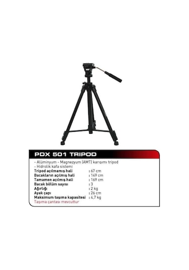 Pdx 501 Profesyonel Hidrolik Kafa Video Kamera Tripod 6 KG Taşıma