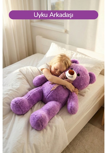 80 Cm Büyük Boy Yumuşak Papyonlu Oyuncak Ayıcık Mor