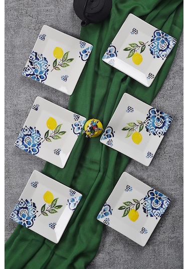 Piatti Naturali 6'lı Limon Tatlı Tabak Seti Sunum Servis Pasta 15 Cm