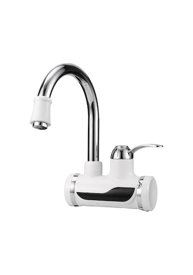 Bosphorusboutique02 Anında Tankless Elektrikli Sıcak Su Isıtıcı Mutfak Hızlı Isıtma Musluk Musluğu Beyaz - Krom