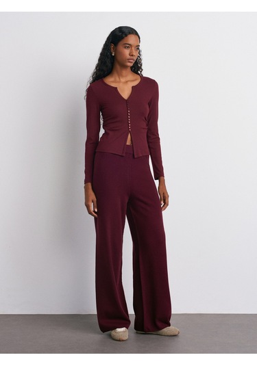 Dilvin 31548 Düğme Detaylı Büzgülü Top-koyu Bordo Koyu Bordo