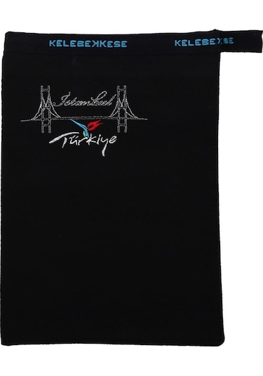 Hediyelik Kelebek Kese Siyah İstanbul Nakış İşlemeli Kese Bora