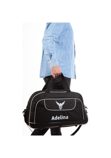 Unisex Siyah Seyahat Tatil Spor Kabin Boy Kumaş Valiz El Ve Omuz Çantası Siyah
