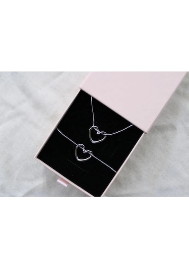 Byantep Düğüm Kalp Kolye + Bileklik Set Gri
