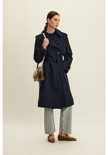Anıka Kruvaze Kemerli Trençkot Lacivert Lacivert