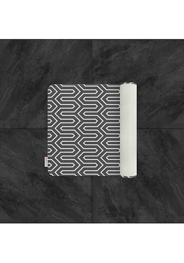 Banyo Paspası Siyah Beyaz Baskılı 50x80 Püsküllü Polyester Kaymaz Beyaz - Siyah