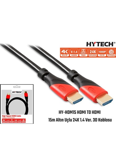 Hytech Hy Hdm15 HDMI To HDMI 15M Altın Uçlu 24K 1.4 Ver 3D Kablo