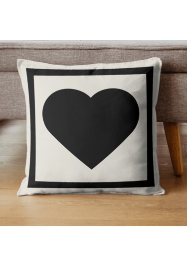 Kalp Kırlent Kılıfı - Kalpli - Dekoratif Kırlent Kılıfı Krem